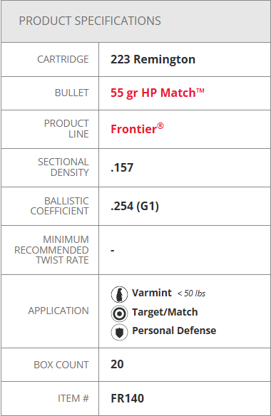 223 Remington 55 gr HP Match™ Frontier